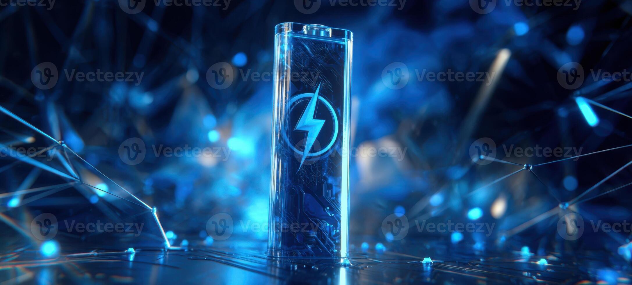 The luminous battery representing energy innovation in a futuristic design. photo