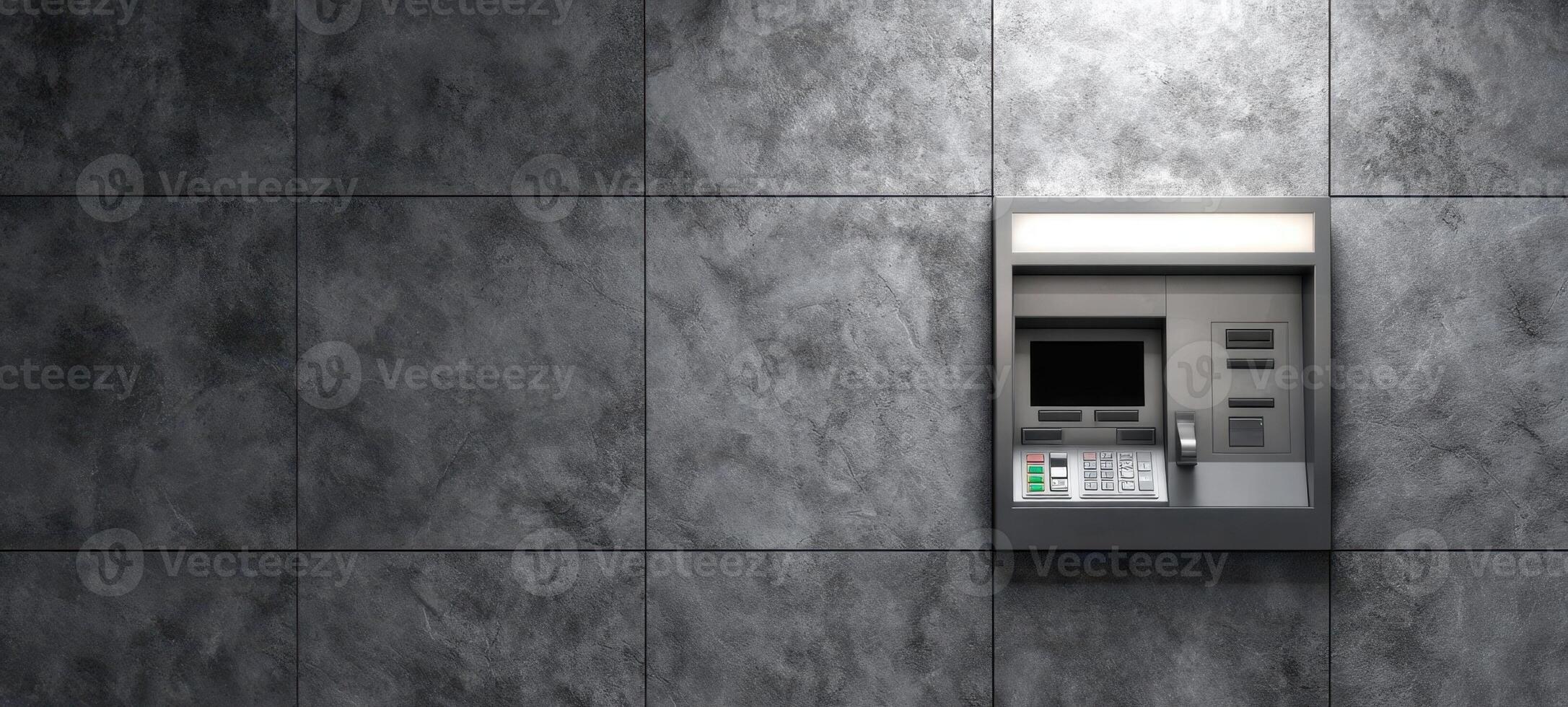 The automated teller machine against a textured wall in a modern setting. photo