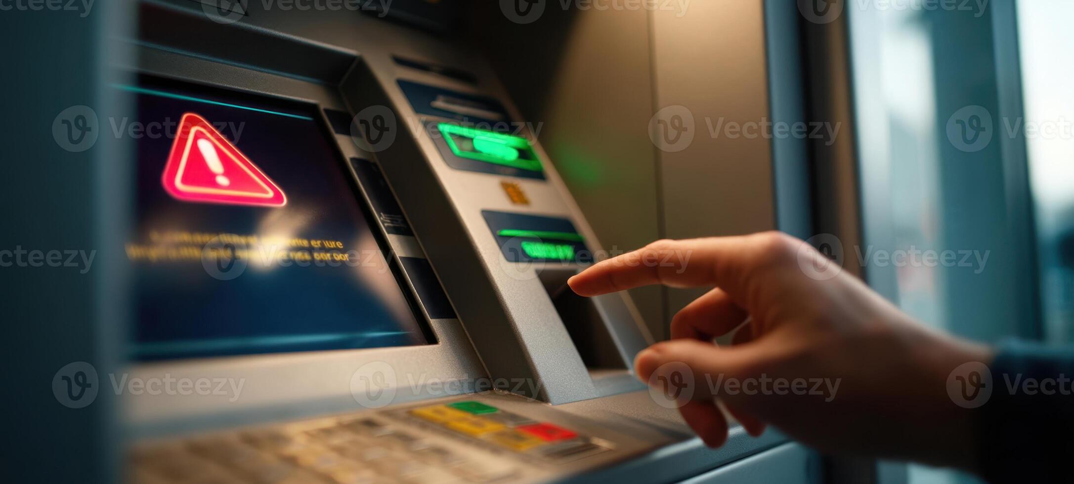 The ATM displaying a warning message during a financial transaction. photo