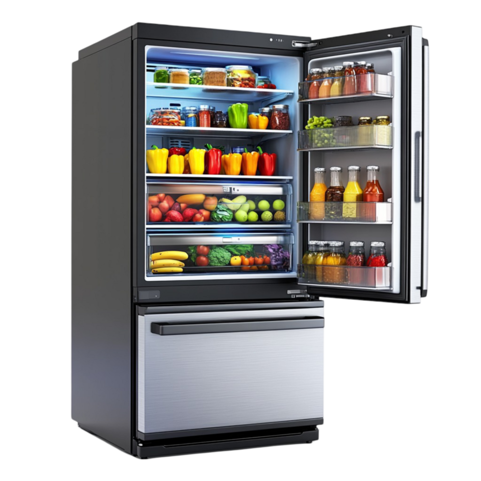 Modern Fridge with Food Inventory Screen png
