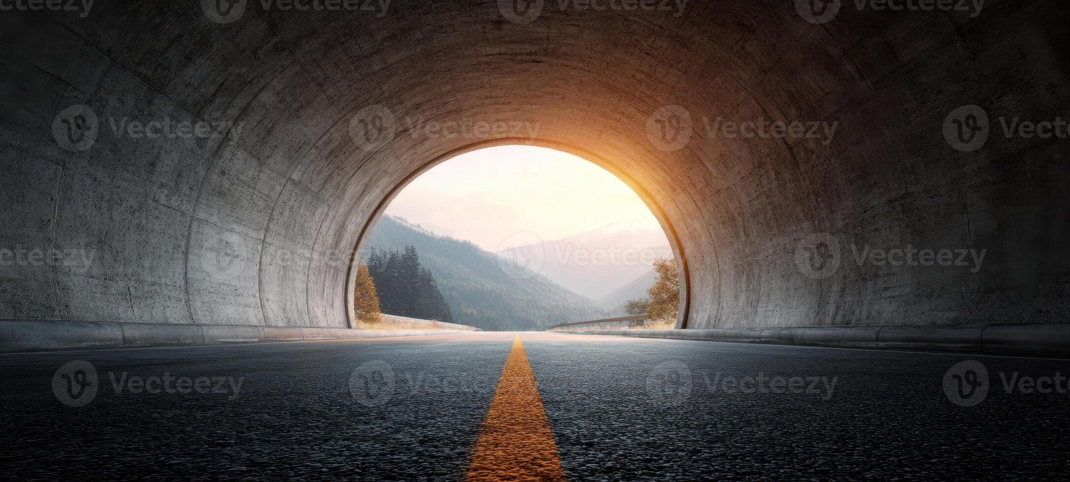 The tunnel illuminated by a warm sunset inviting exploration into the unknown photo