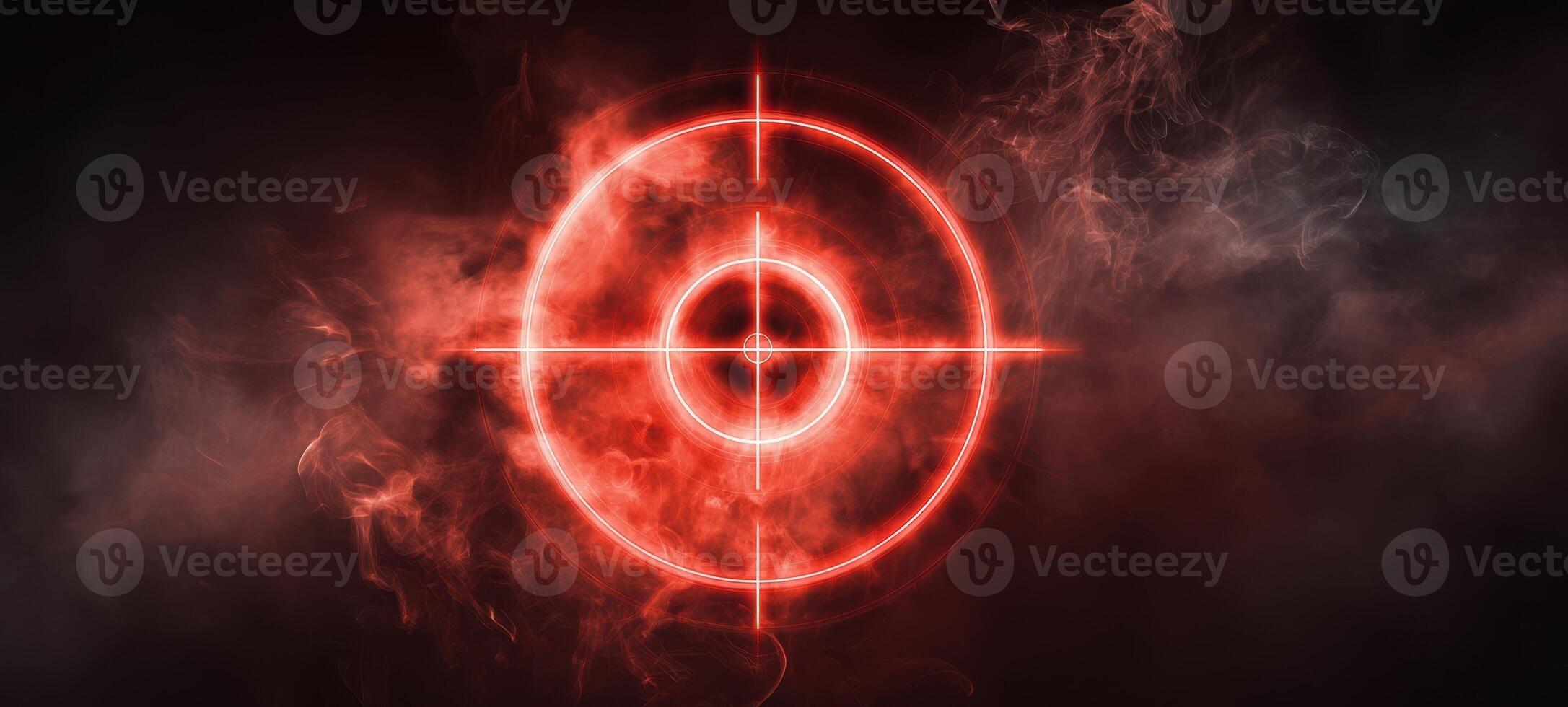 The glowing target symbol surrounded by an intense red smoke effect. photo