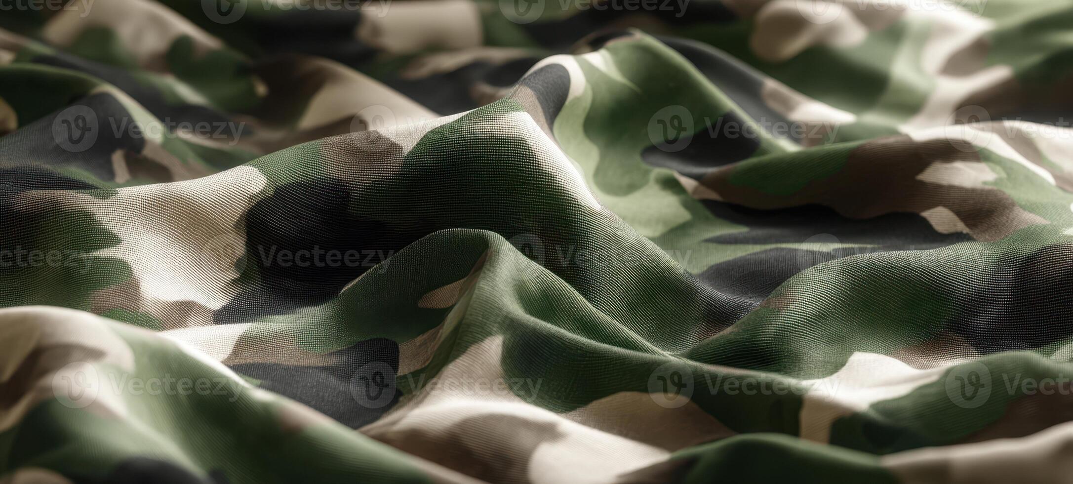 The camouflage fabric displaying elegant folds and textures in a stylish pattern. photo