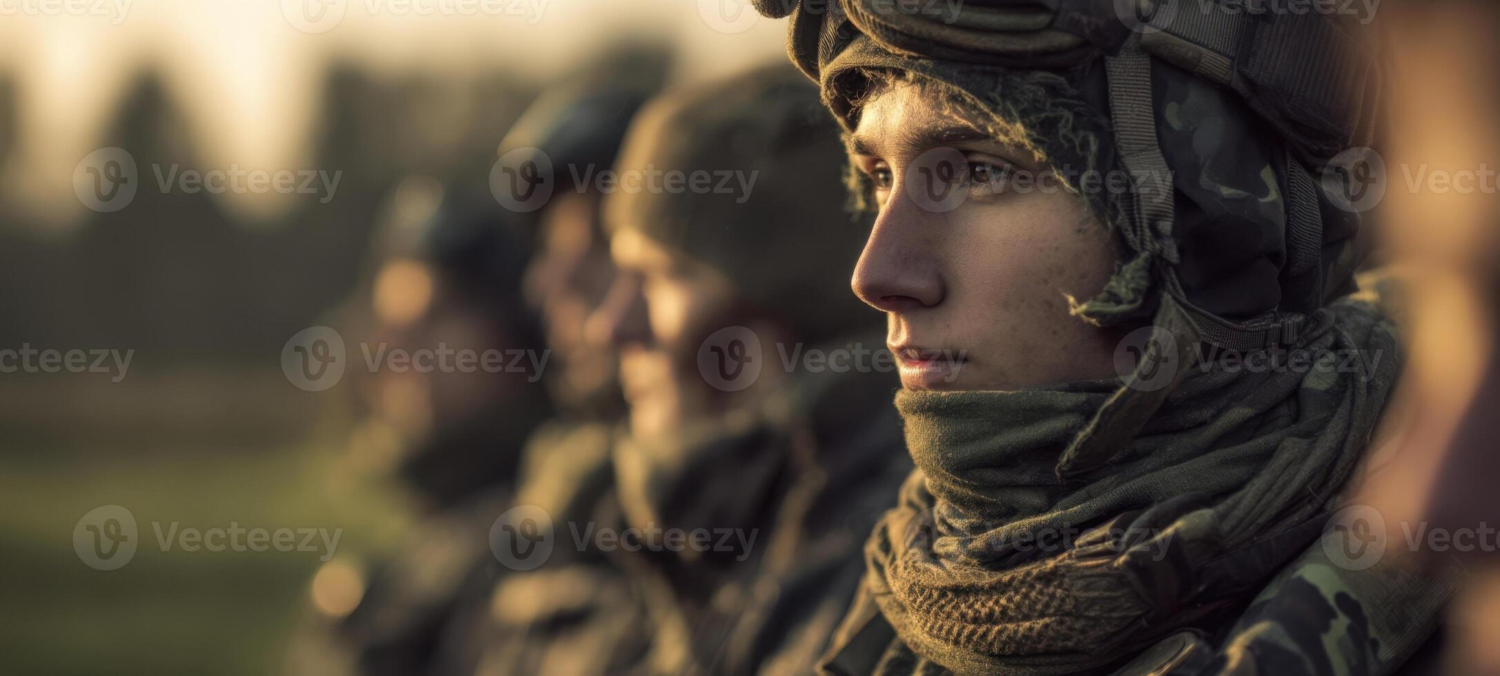 The soldiers standing in formation demonstrating focus and unity during training. photo