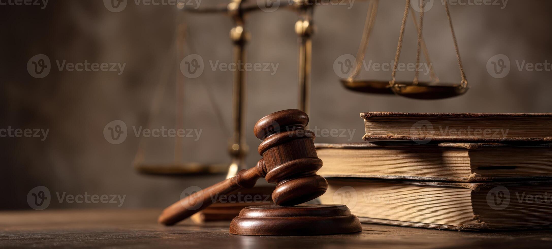 The gavel and scales of justice symbolizing the legal system's authority. photo