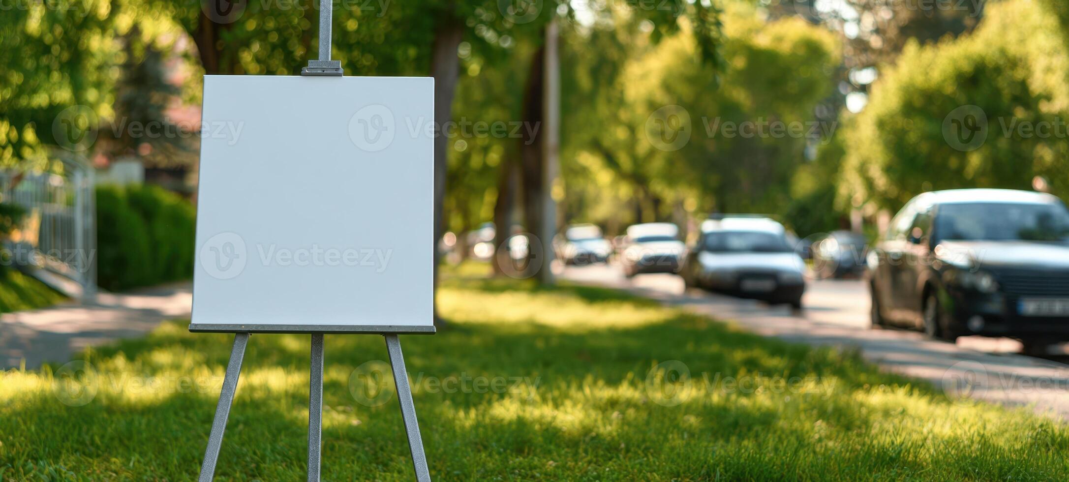 The blank easel waiting for creativity in a serene outdoor environment. photo