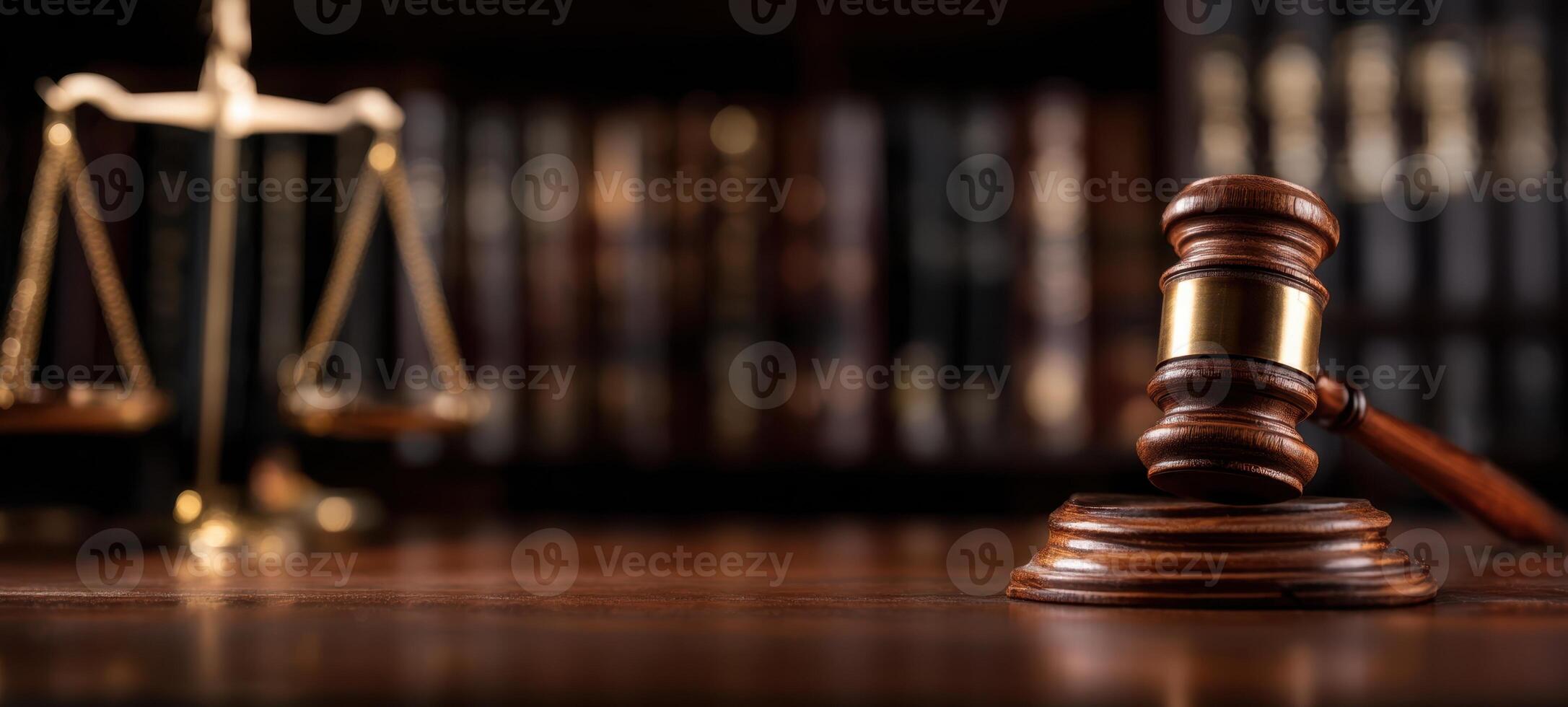 The gavel and scales symbolizing justice in a legal setting. photo