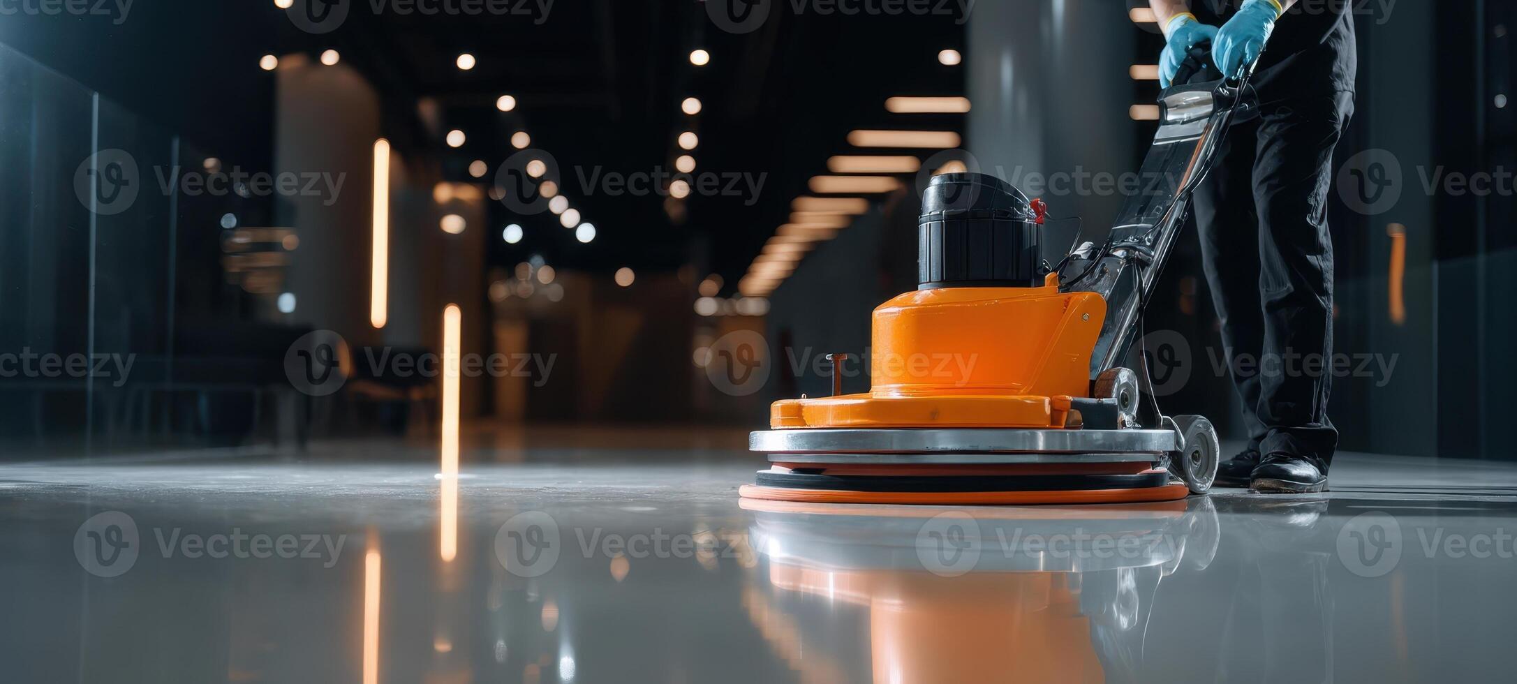 The professional floor cleaning machine in action enhancing the office space. photo