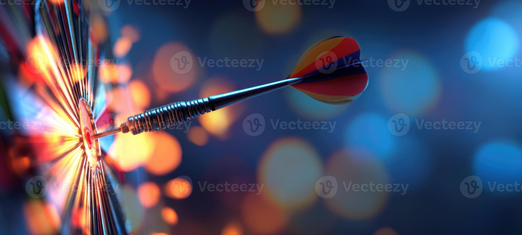 The dart hitting the bullseye in a vibrant and colorful setting. photo