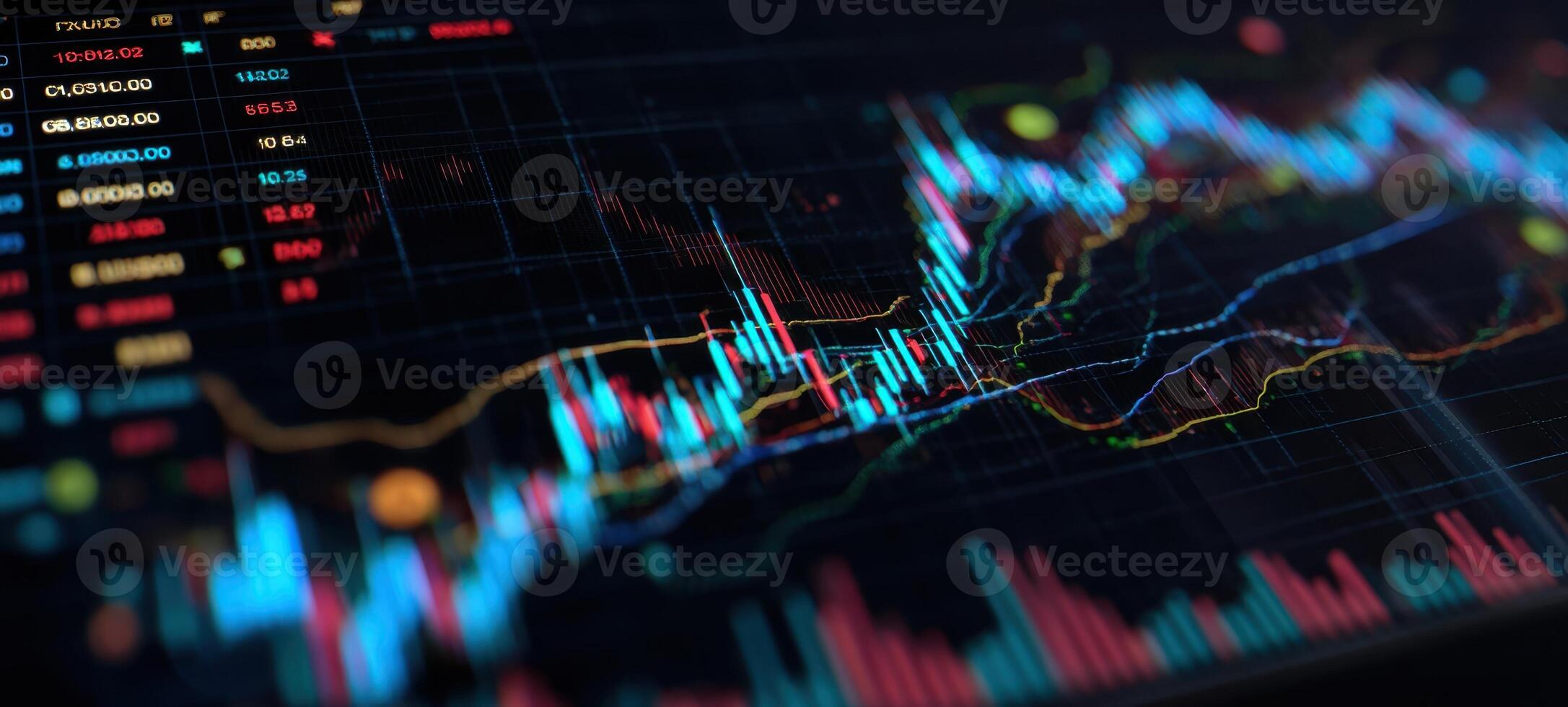 The vibrant stock market graph displaying real-time financial data and trends. photo