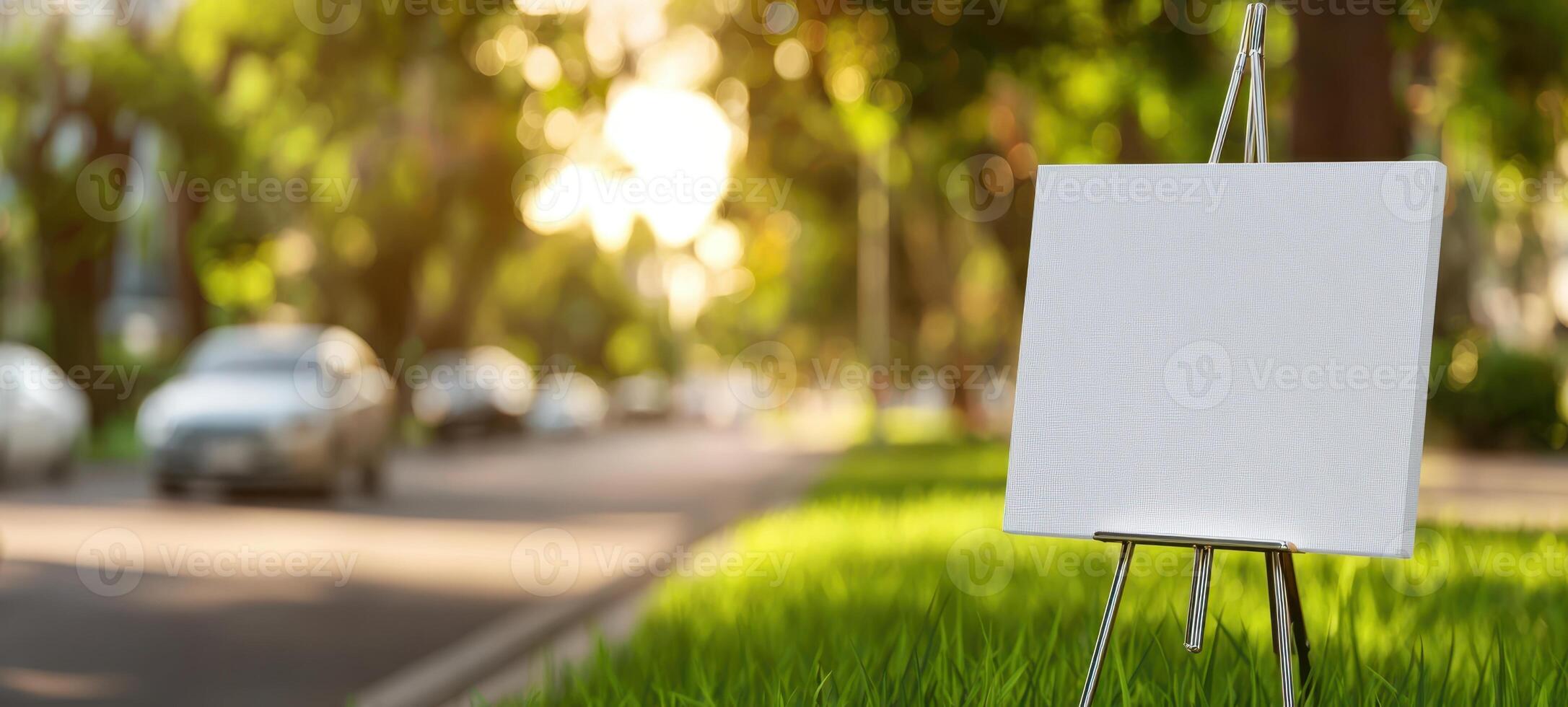 The empty easel awaiting artistic expression in a serene outdoor setting. photo