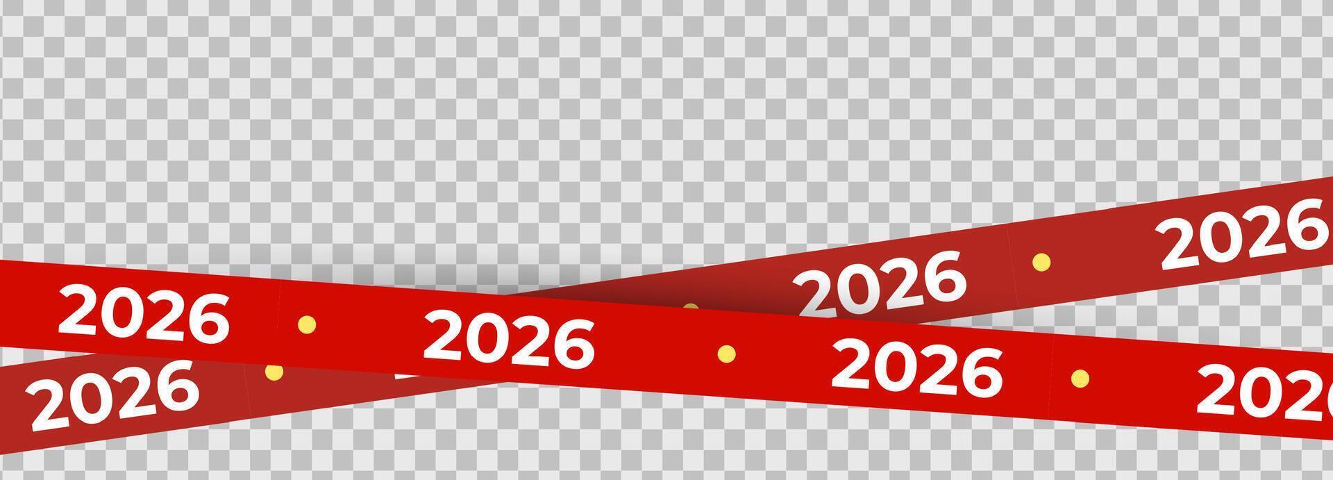 2026 red ribbon crossing. Festive holiday banner design for New Year graphics, ads, cards, web decoration, and digital layouts. Flat illustration. vector