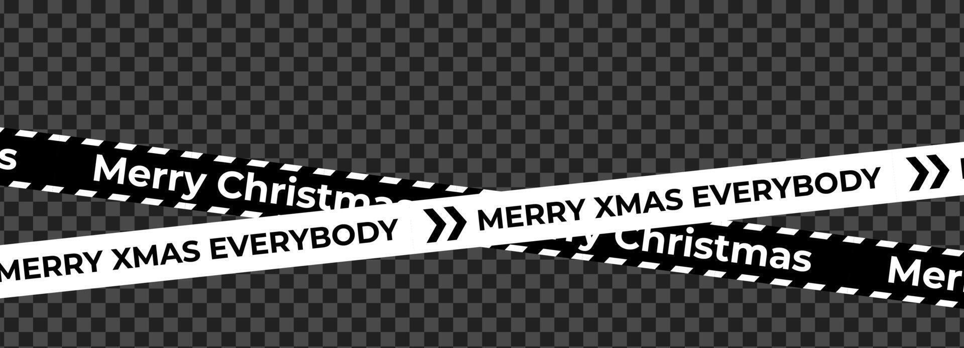 Merry Xmas Everybody Tape With Double Arrows In Black And White Design. Holiday Warning Ribbon On Transparent Background. Illustration. vector