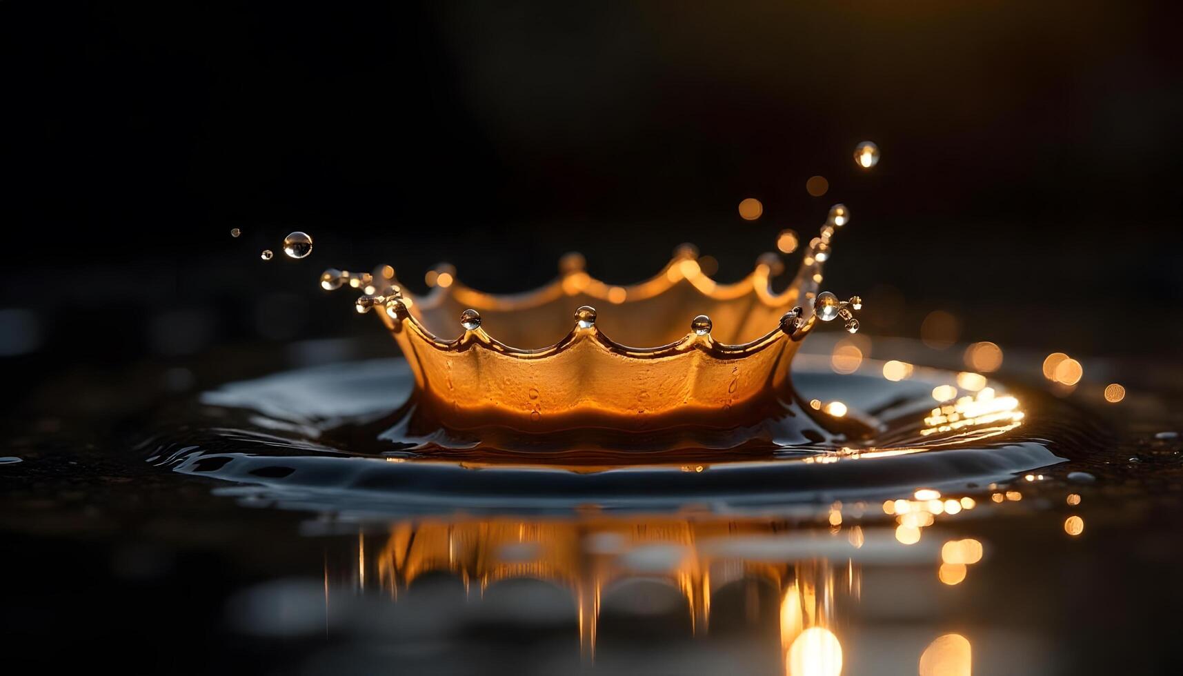 Golden Crown Splash Liquid Artistry Captivating Water Drop Moment in Dark Background photo