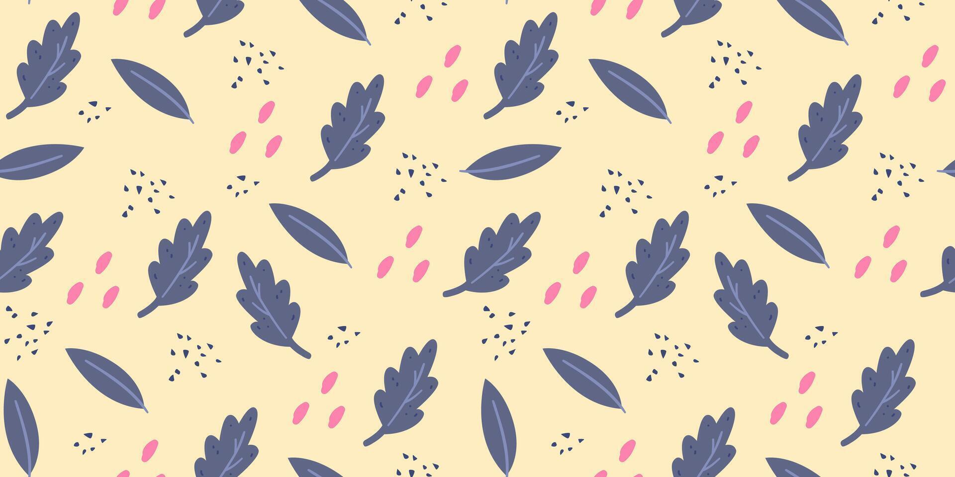 Botanical seamless pattern with different leaves and decorative elements. vector