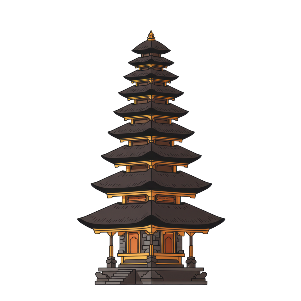 Multi-tiered pagoda structure with intricate detailing png