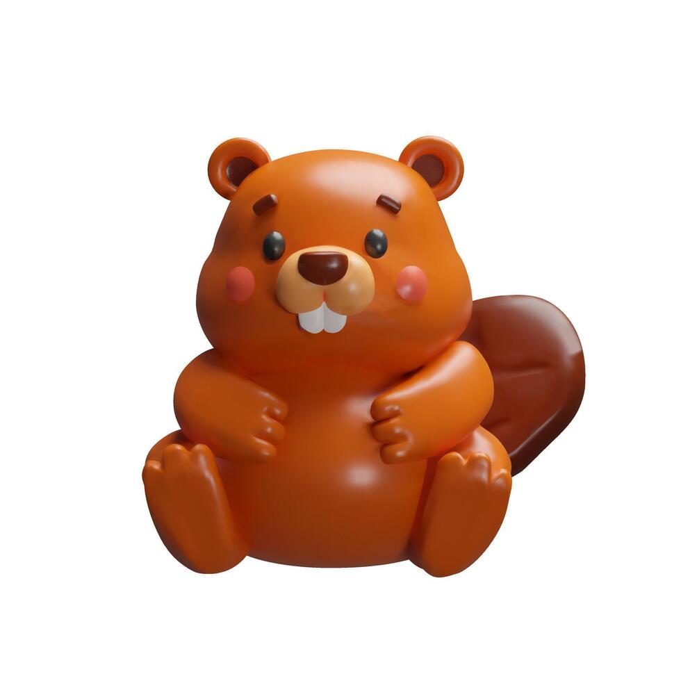 3d beaver. Three-dimensional illustration. Canadian symbol. Cute animal with tail and teeth. Funny friendly forest character for mascot. Wild nature carpenter in the timberland and water vector