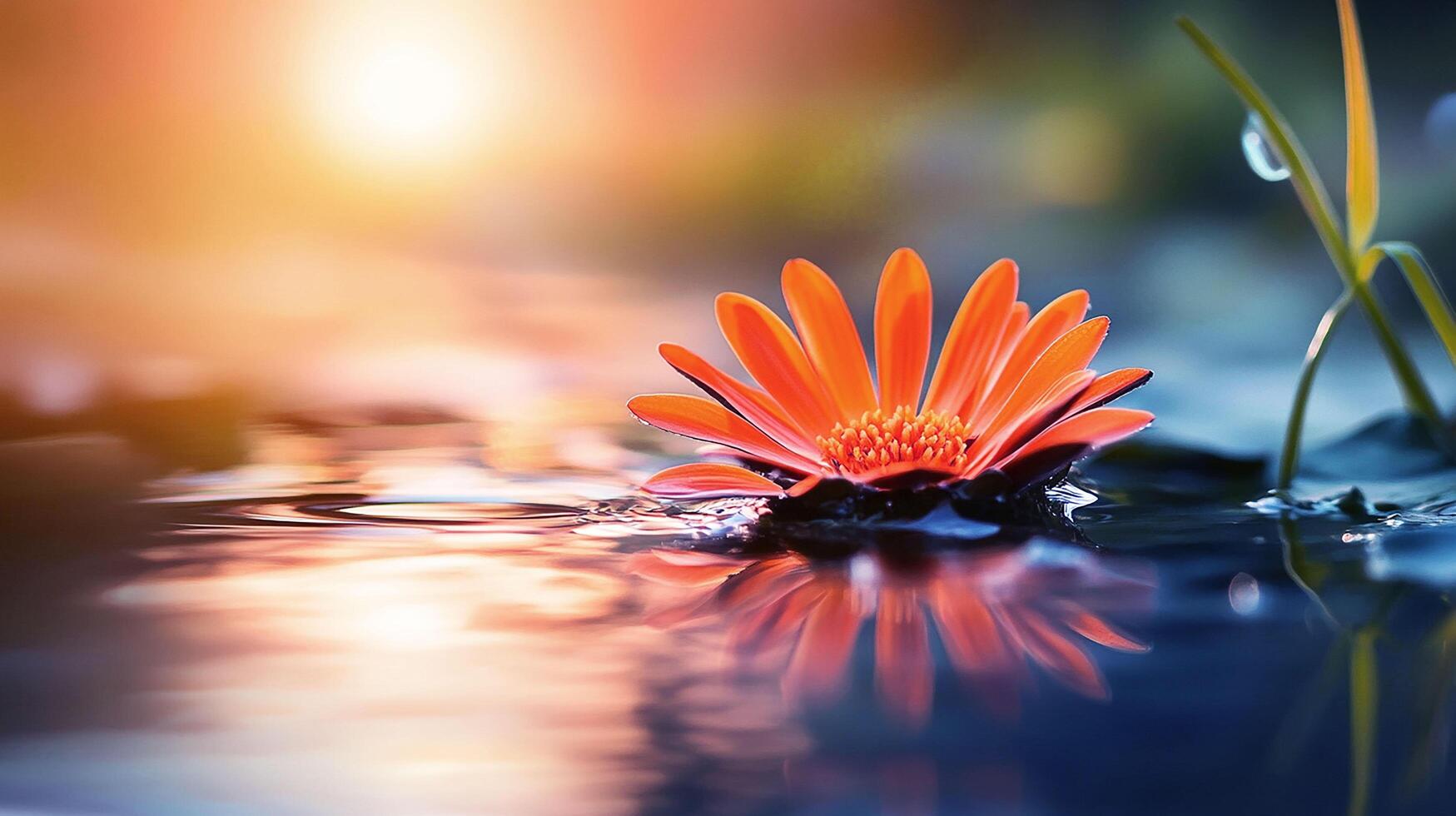 A macro shot reveals the delicate petals of a red water lily flower blooming in the water, a beautiful close-up of nature's floral artistry photo