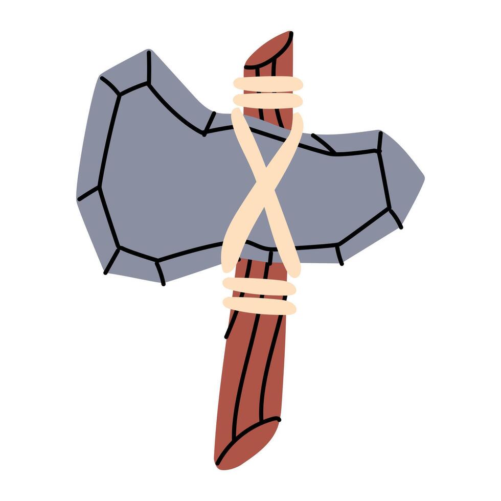 stone axe of an ancient man. stone tied to stick. Archaeological finds, Excavations, finds of human life. It is suitable for scientific materials, museum projects, textbooks, anthropology and history. vector