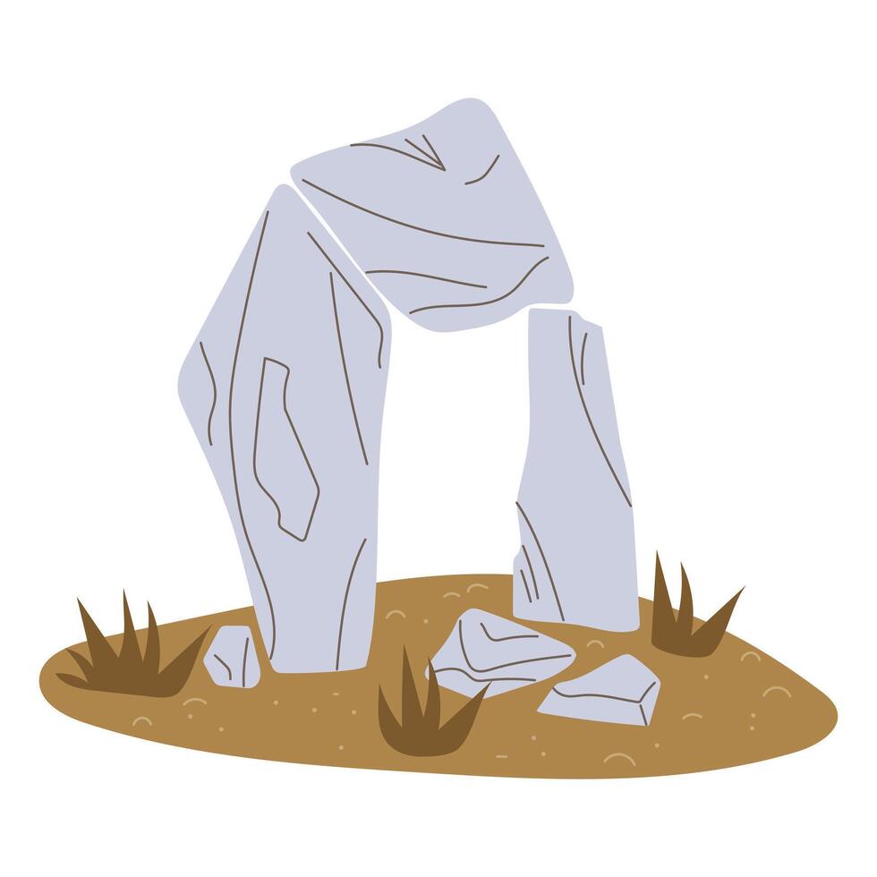 Menhirs, Stonehenge, large stones in sand. An archaeological find. Historical value. It suitable for books, articles, posters and presentations on topics of archeology, history of past, excavations vector