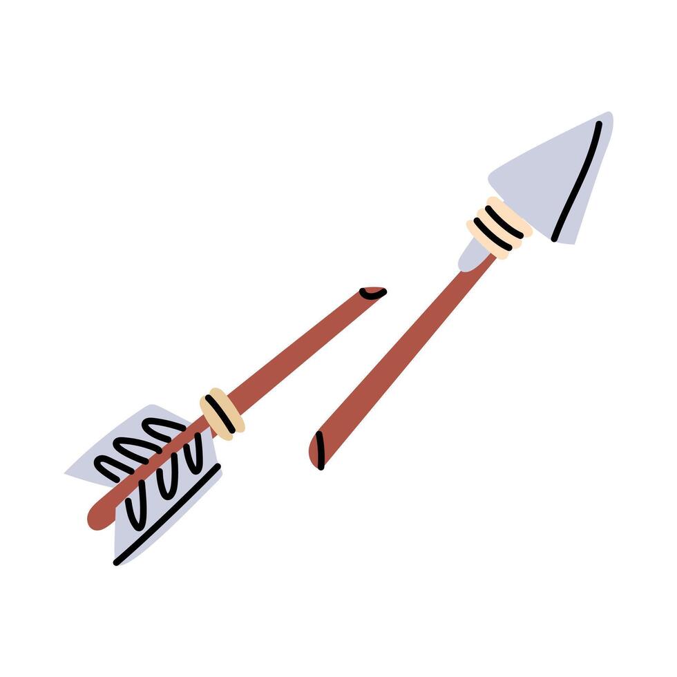 broken arrow with an iron tip. Archaeological finds, Excavations, finds of human life. It is suitable for scientific materials, museum projects, textbooks, topics on archeology, anthropology, history vector
