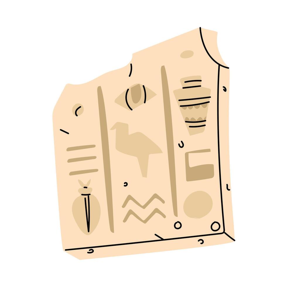 piece of stone with Egyptian hieroglyphs. Archaeological finds, excavations, evidence of human life. It is suitable for scientific materials, museum projects, archeology, anthropology, history. vector