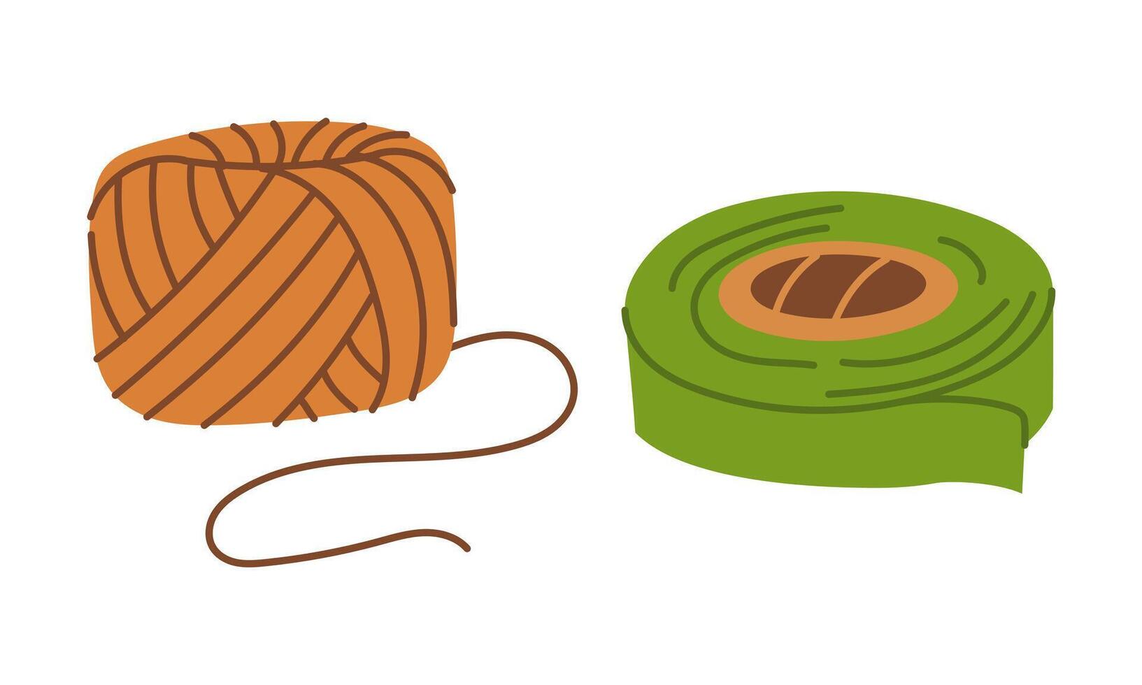 set for tying plants. Ribbon and rope. Flat color isolated illustration. Gardening tools. Seasonal work. Agricultural crop items. Suitable for ecology, garden, cleaning, household, packaging design vector