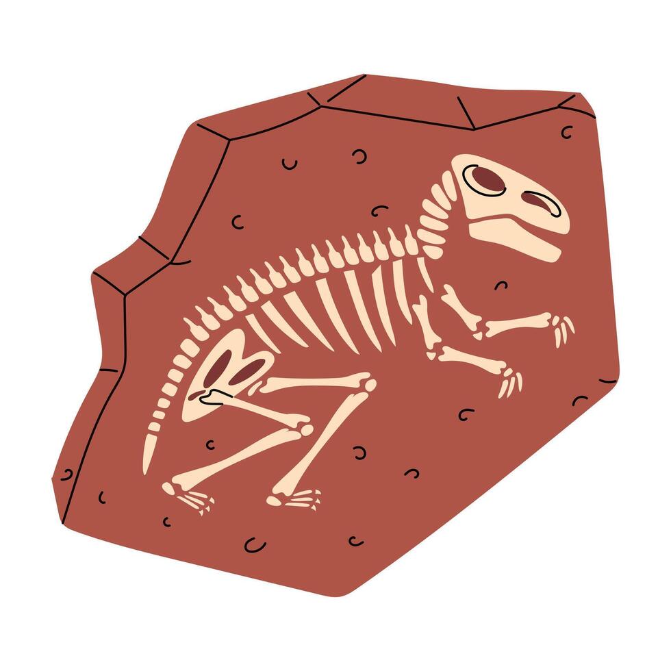 Fossils with tyrannosaurus bones. Silhouette of a dinosaur in stone. Flat color illustration. For scientific projects, encyclopedias, educational books, museum exhibitions, materials about dinosaurs vector
