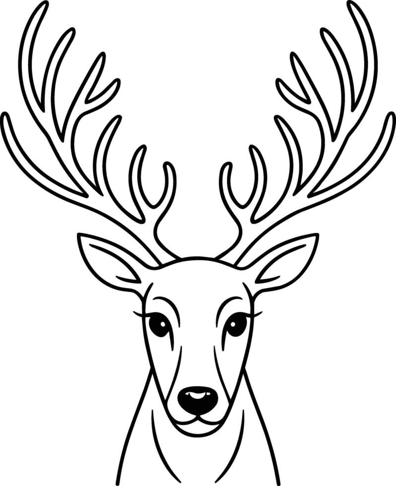 Christmas Reindeer Head Line Art - Elegant Antler Deer Outline Illustration for Winter Holidays vector