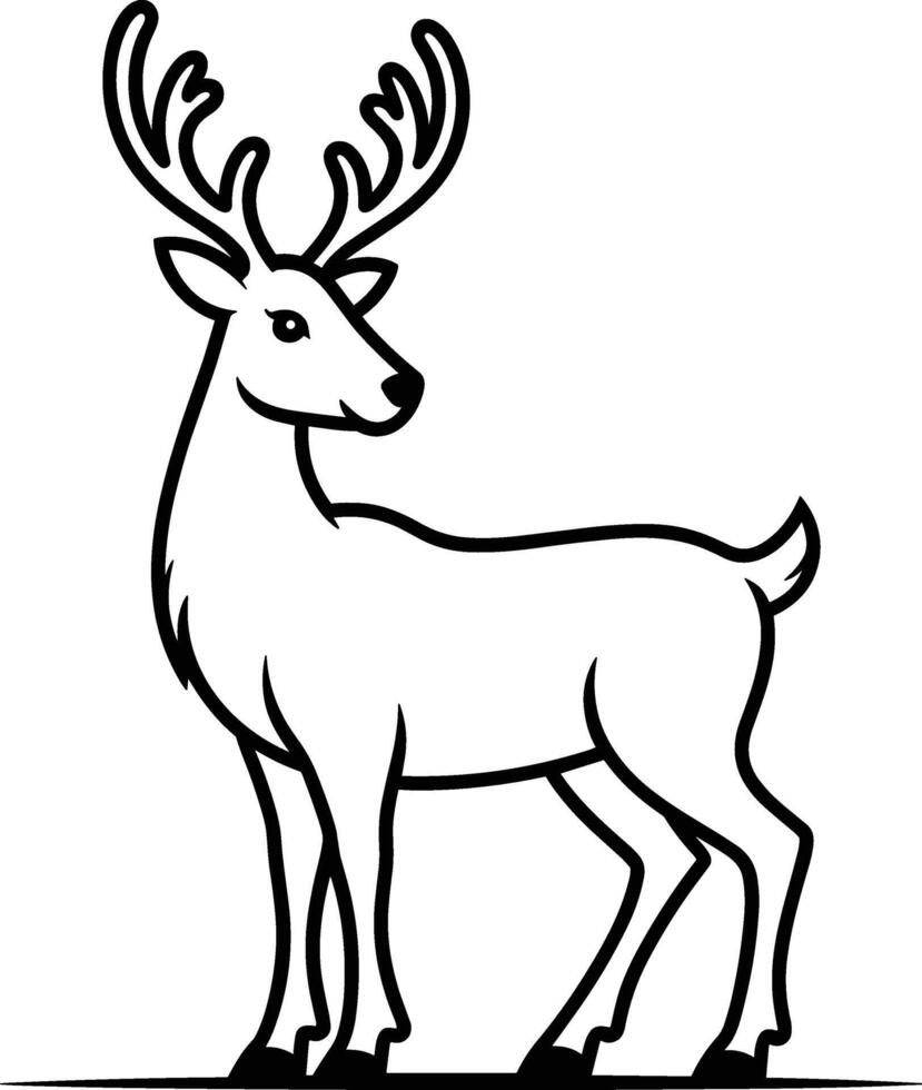 Christmas Reindeer Line Art - Elegant Deer Outline Standing on Ground vector
