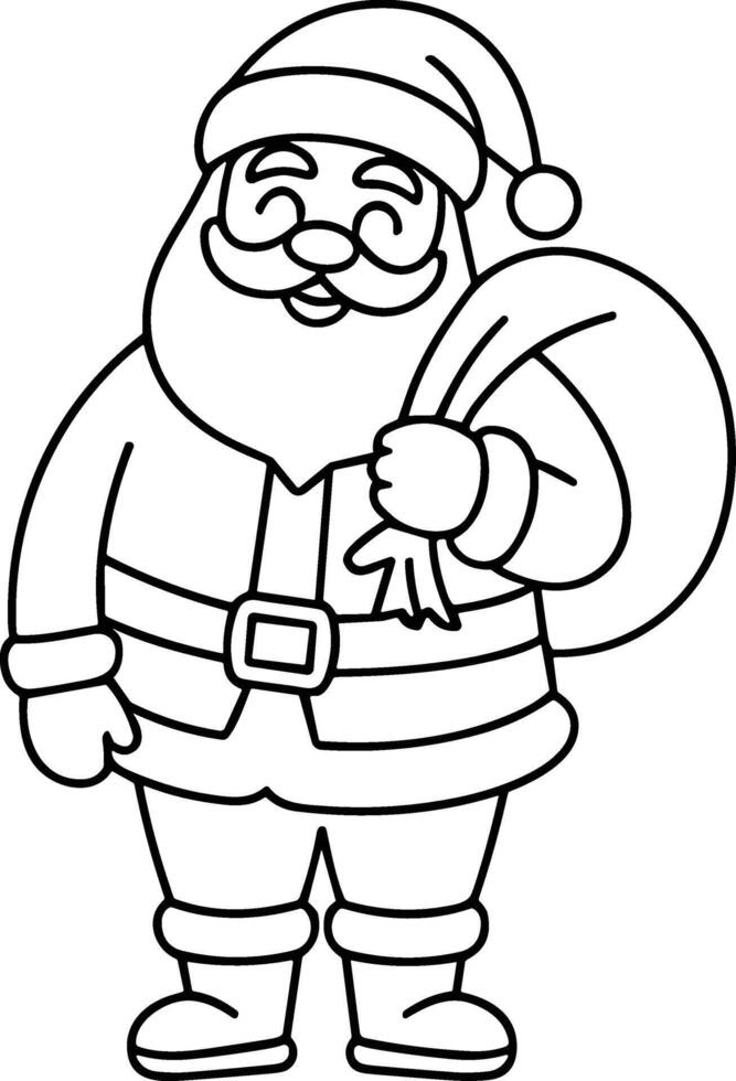 Santa Claus with Gift Sack Line Art - Christmas Drawing vector