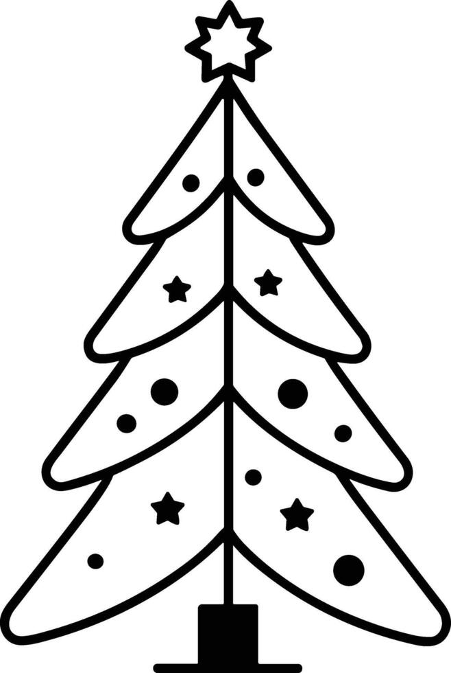 Elegant Line Art Christmas Tree with Star Topper and Ornaments vector