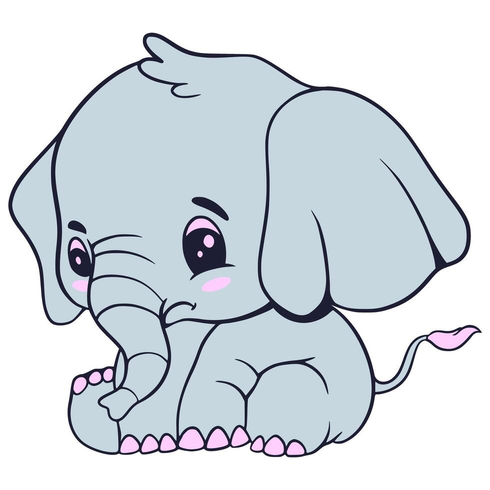 Outline Elephant Cartoon Cute Illustration Outline Design vector