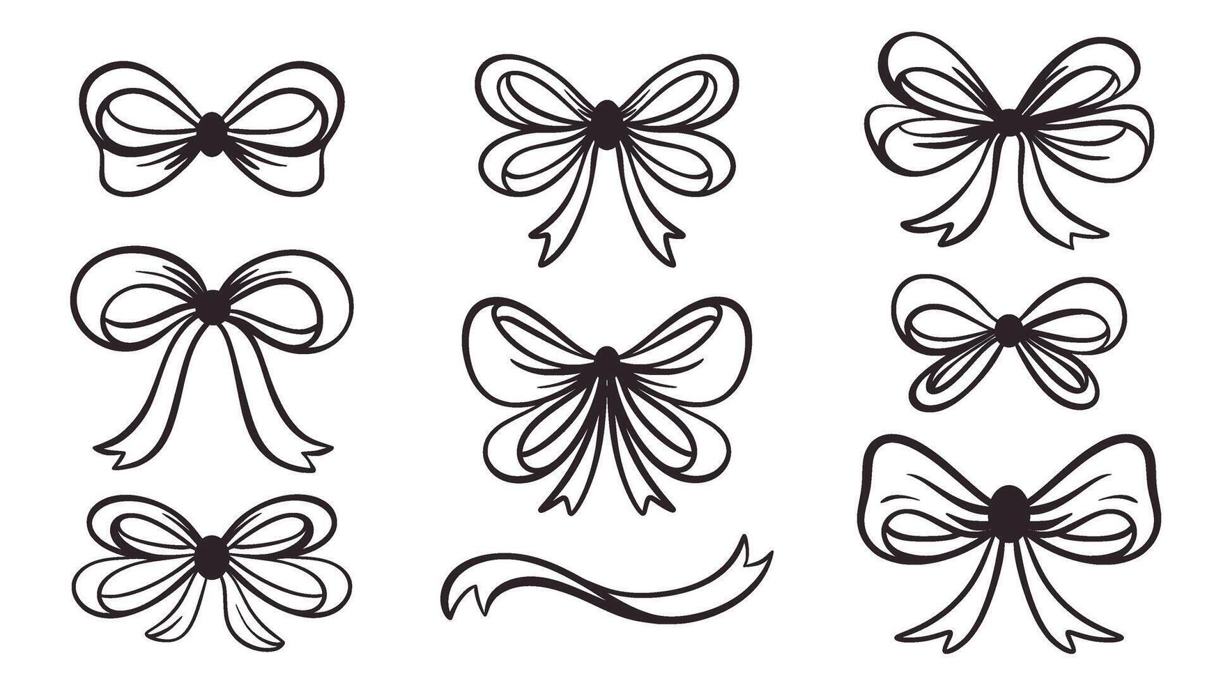 Tied ribbons in bow black silhouette collection vector
