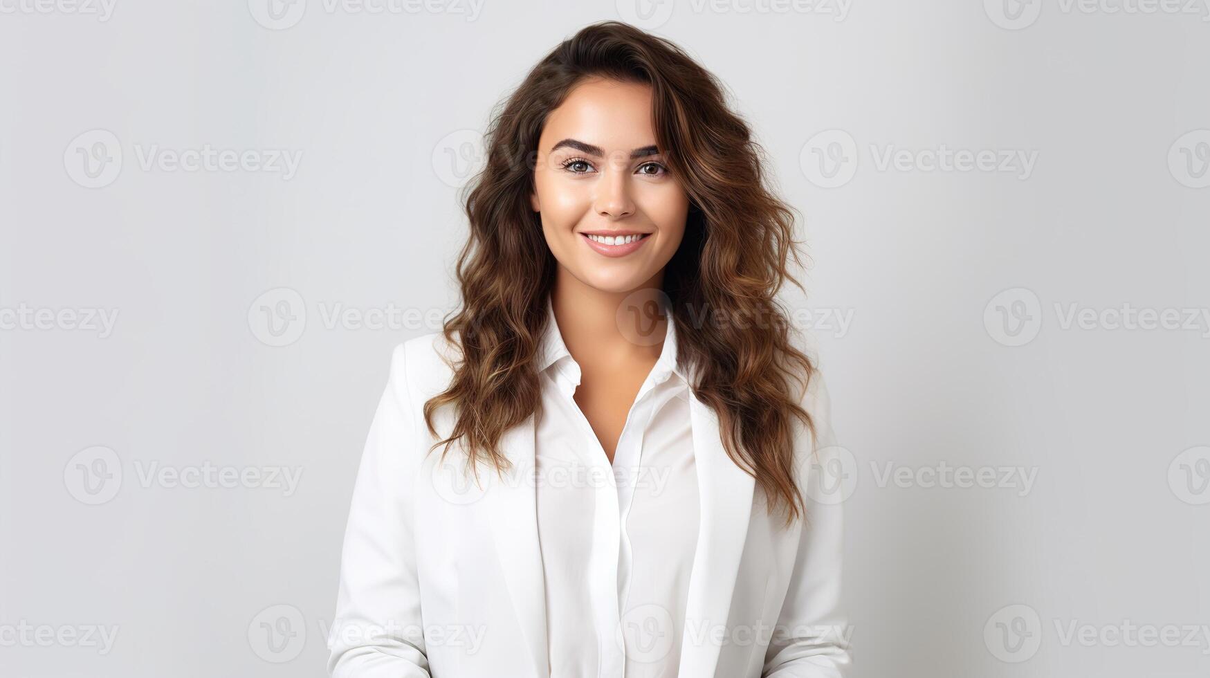 A woman in a white shirt and jacket photo