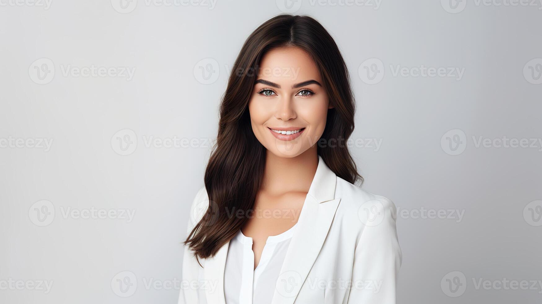 A beautiful young woman in a white blazer photo
