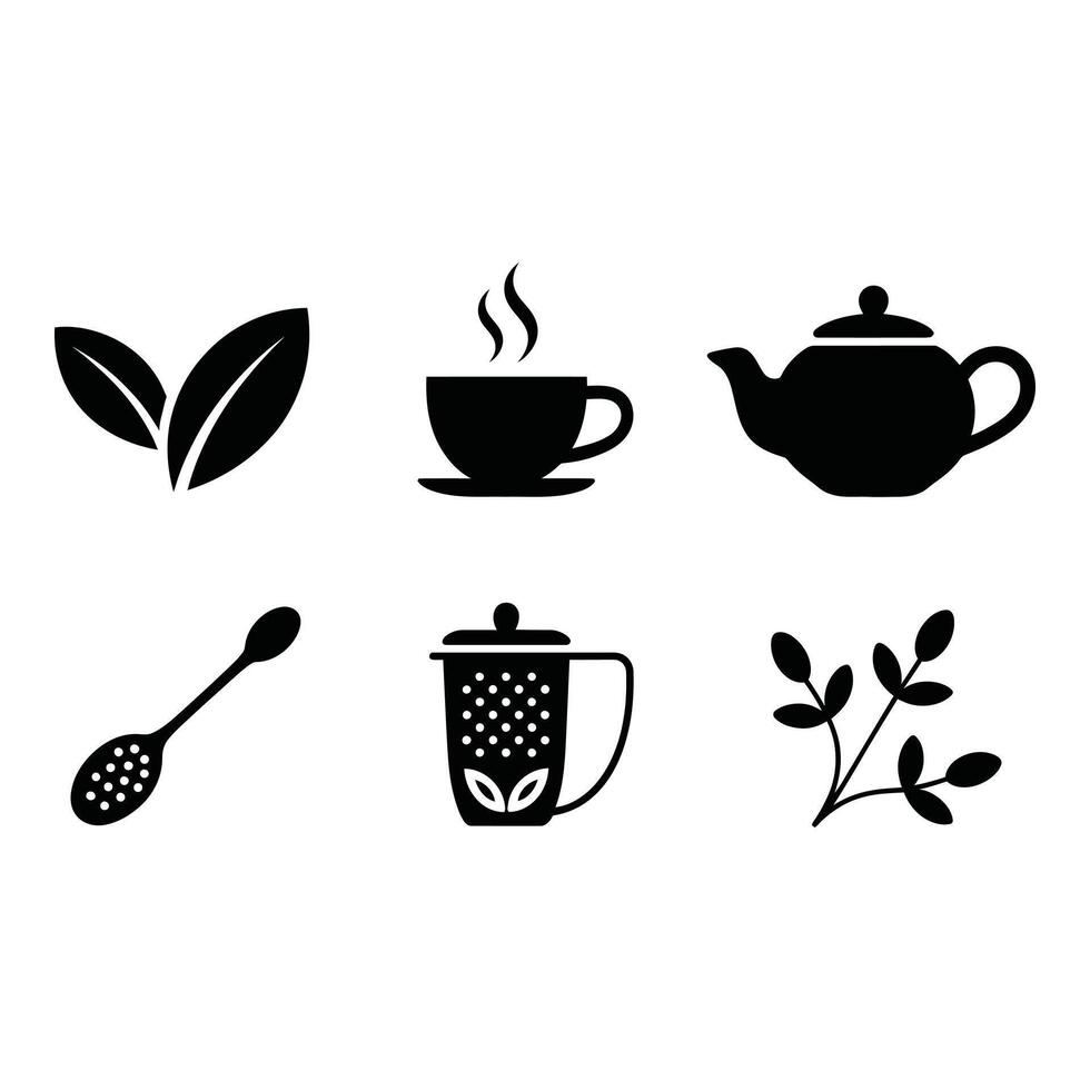 Brewing Serenity A collection of tea icons inviting mindful moments and comforting ritual with black vector