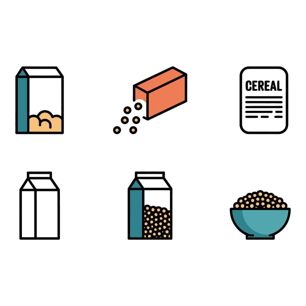 Colorful Cereal Packaging and Serving Icons vector
