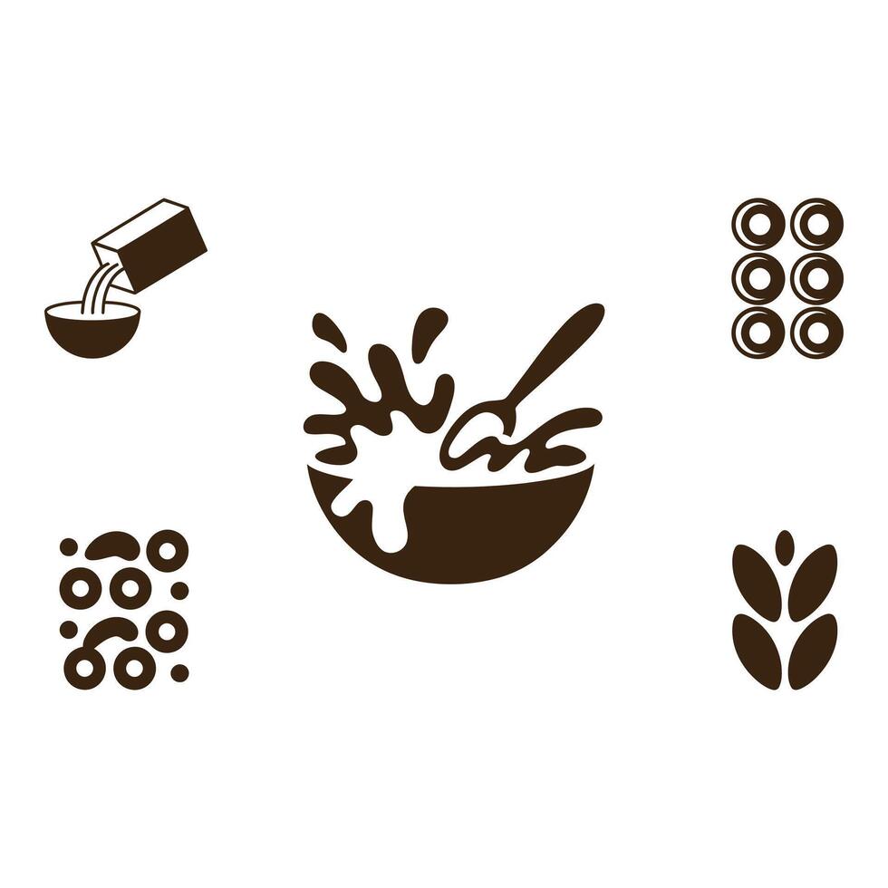 The Cereal Story Pouring Breakfast Bliss A Bowl of Fun Cereal Rings Grain Symbol Flat Set Art vector
