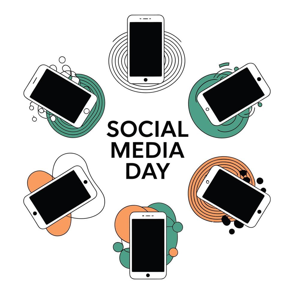 Celebrating Social Media Day with colorful smartphone icons symbolizing global digital connectivity vector