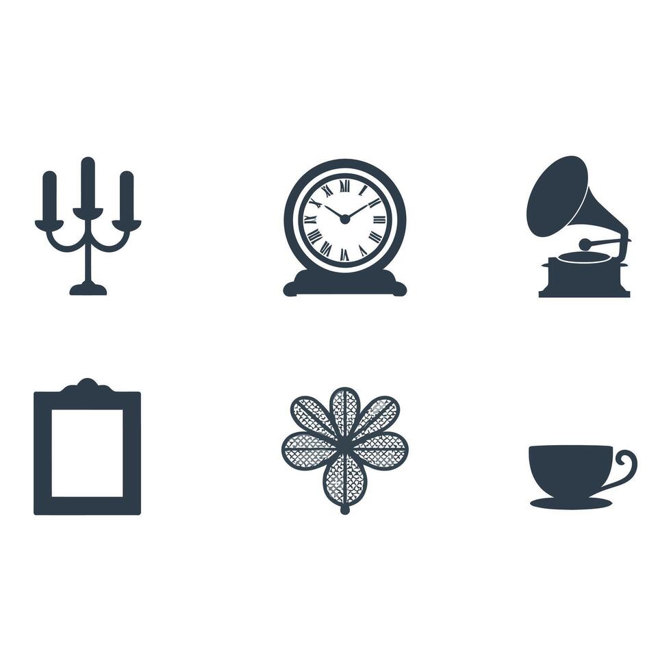 Vintage Decor Icons Set for Design Projects vector