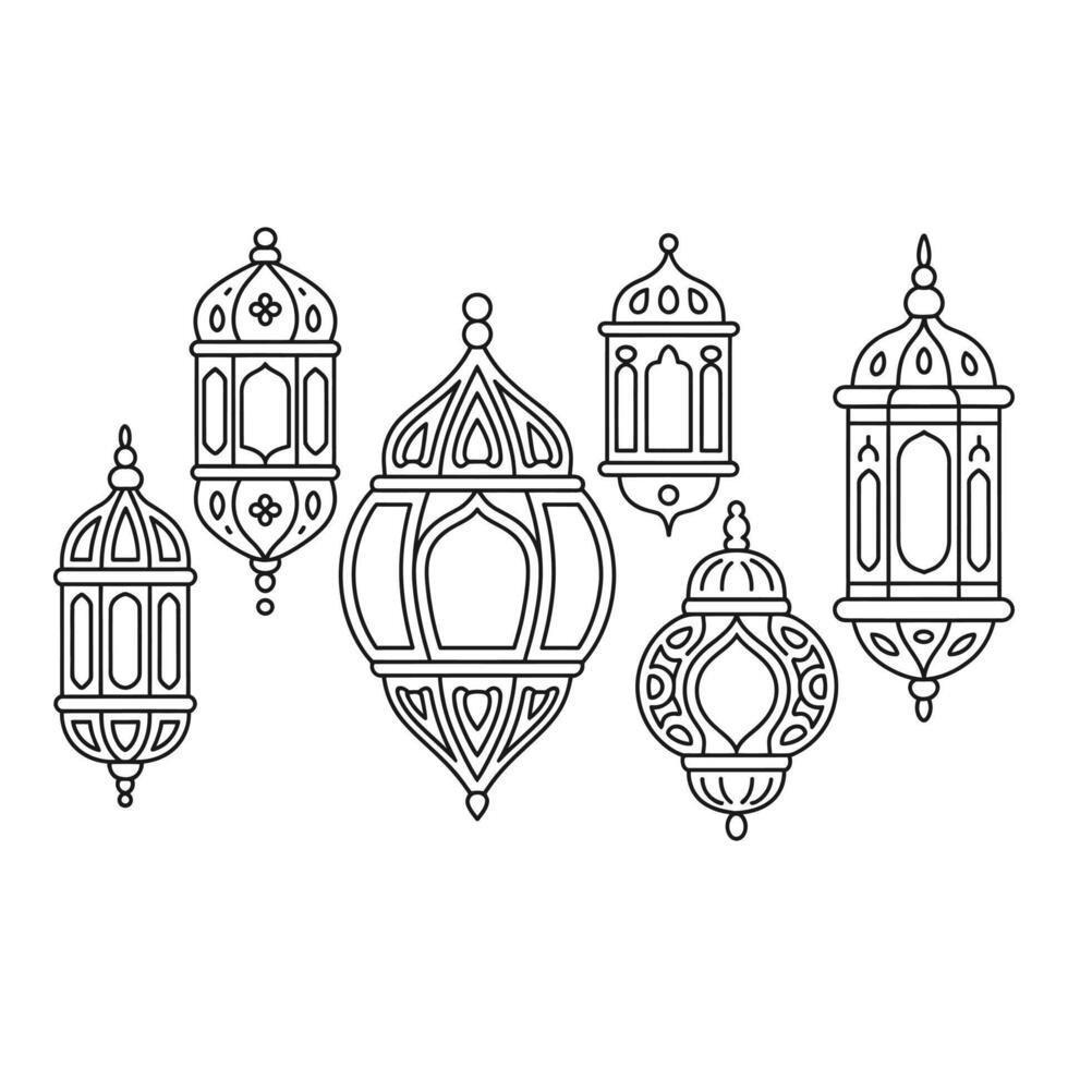 Set art of Collection of decorative ramadan lanterns isolated on white background for islamic holiday celebration vector