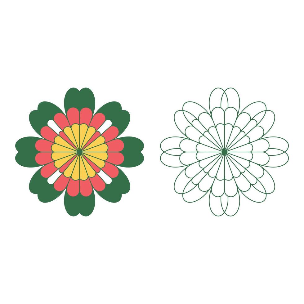 Set art of Colorful flower design with geometric petals isolated on white background and beige backdrop vector