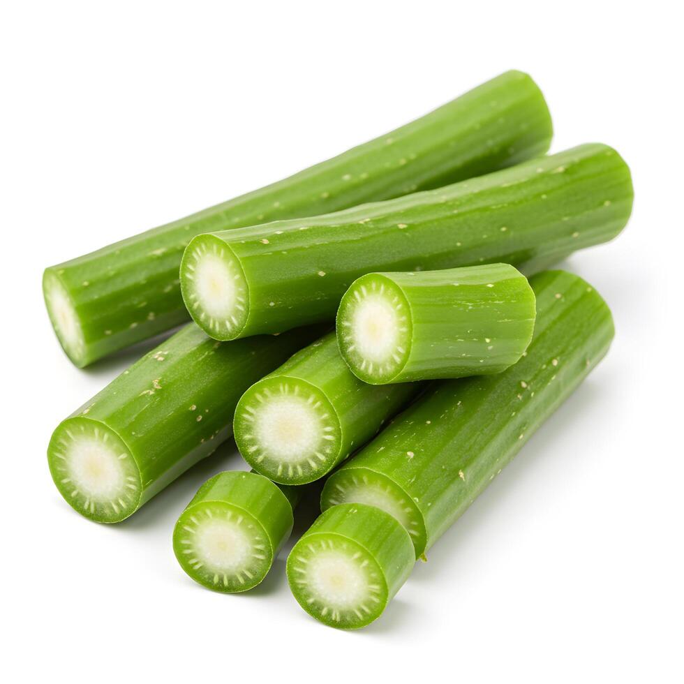 Fresh Green Celery Stalks Cut into Slices A Vibrant and Healthy Vegetable Ready to Eat photo