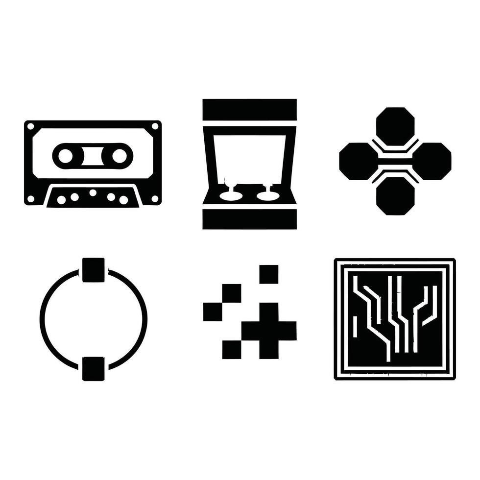 Retro Gaming and Technology Icons Collection vector