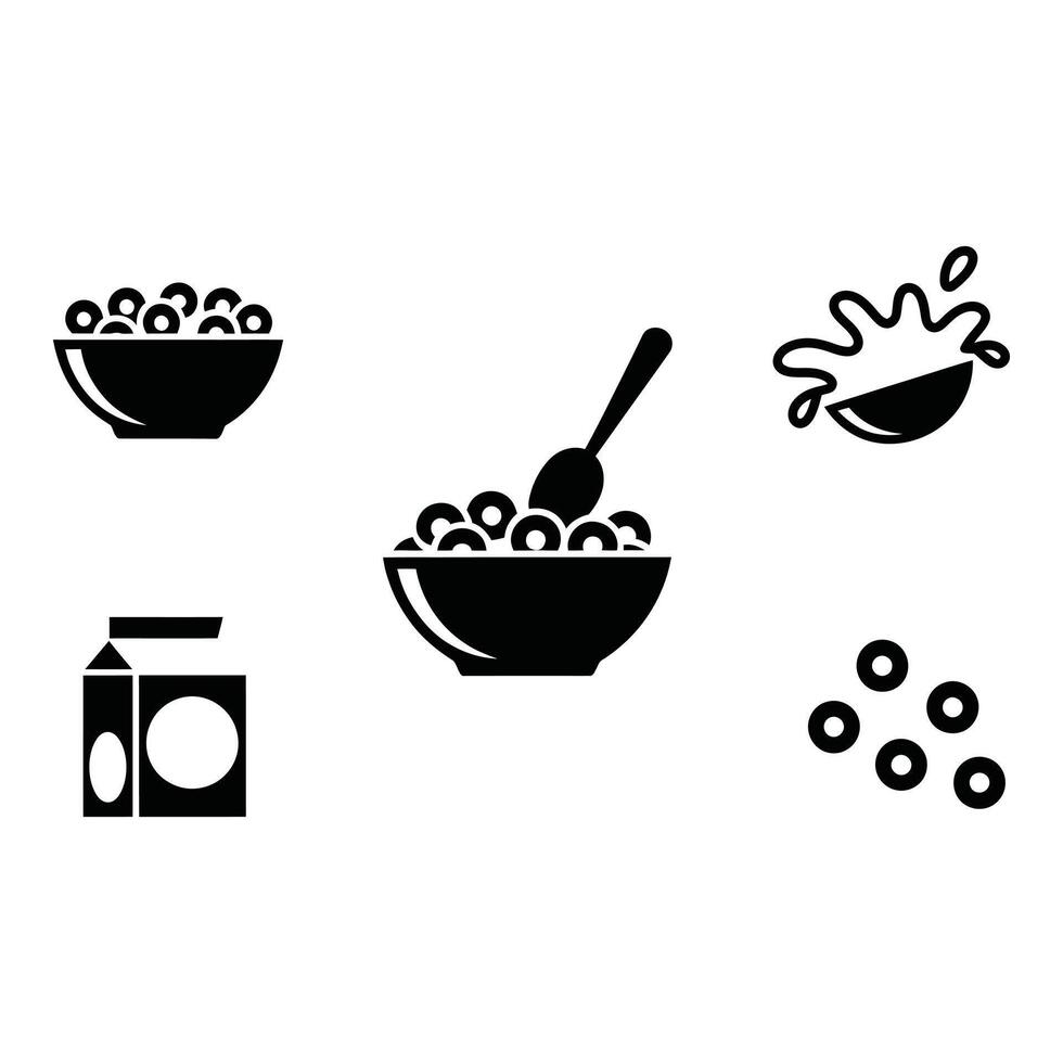 Simple Black and White Cereal Icons Set vector