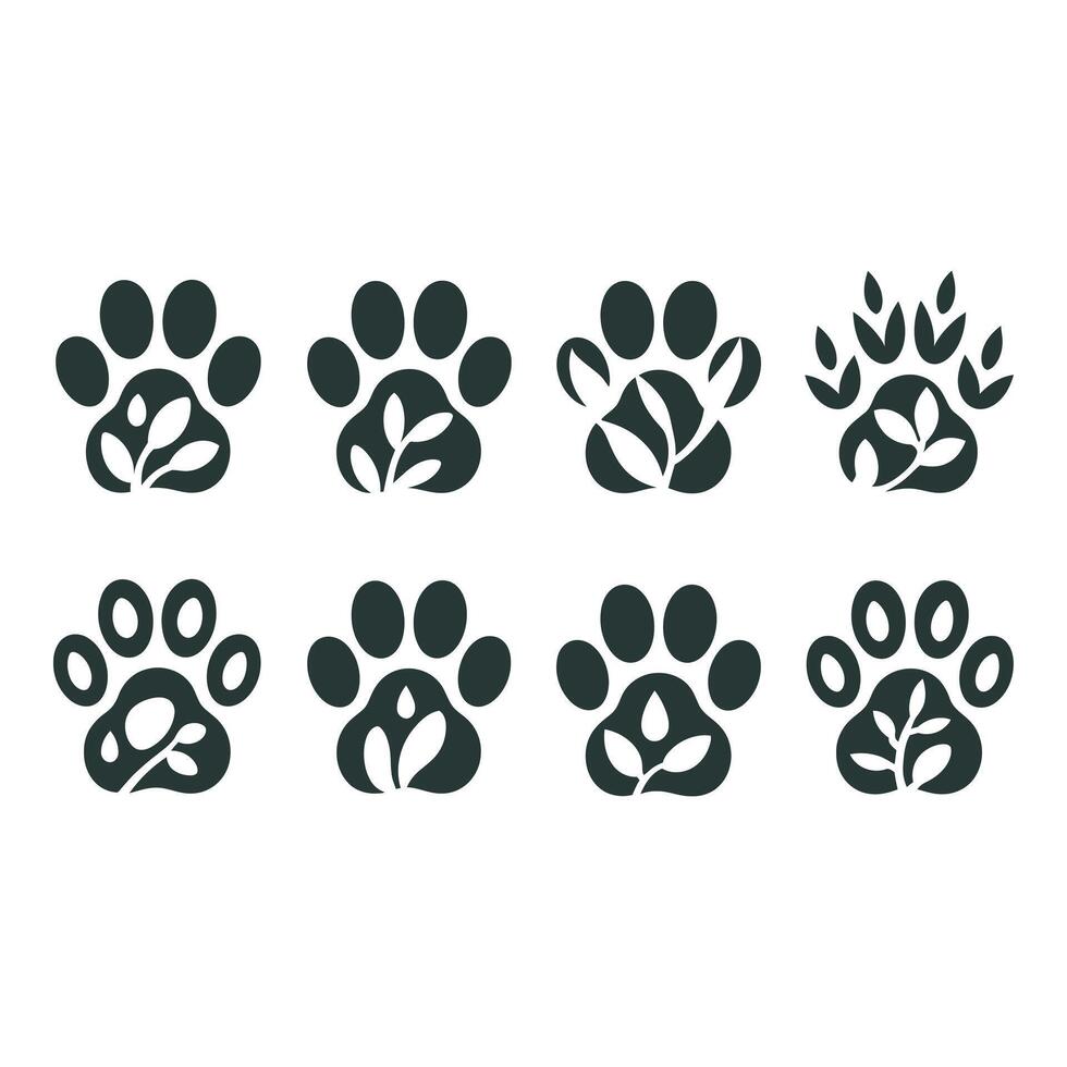 Gentle paws adorned with nature s embrace symbolizing harmony and care in minimalist dark icons on vector