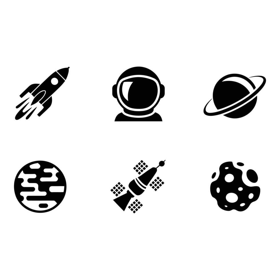 Collection of Space Icons in Simple Black and White Style vector