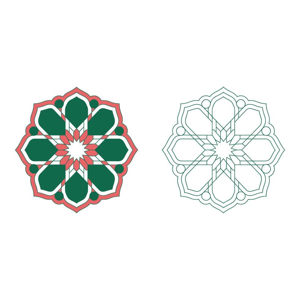 Set art of Geometric islamic pattern with traditional design elements and coloring page isolated on white background vector