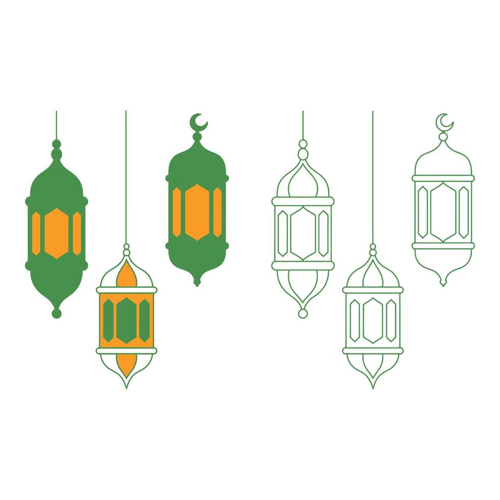 Set art of Ramadan lanterns decoration isolated on white background for islamic eid mubarak celebration vector